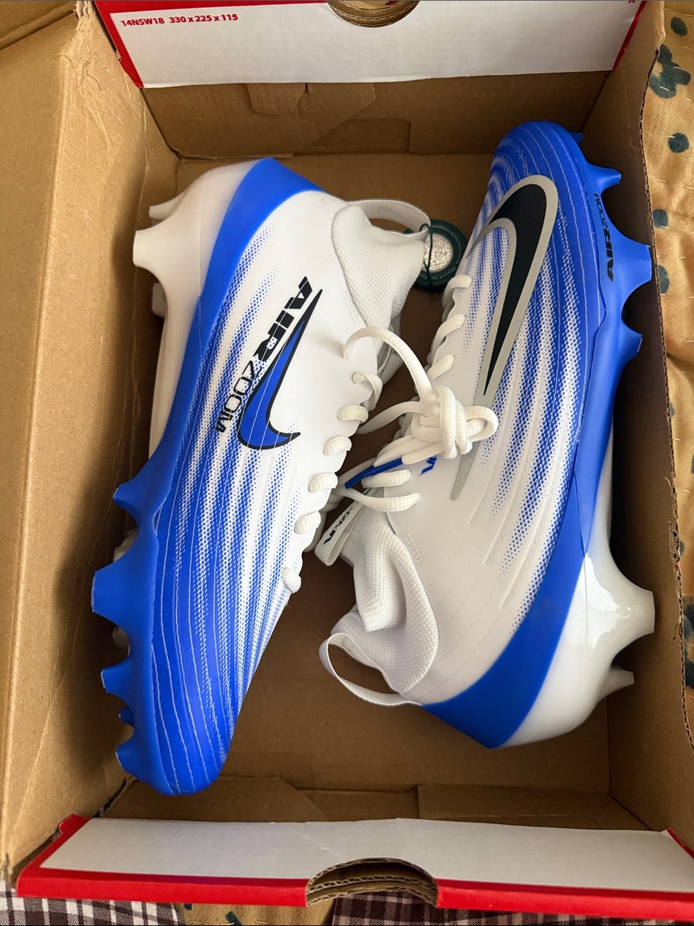 Nike White and Blue Soccer Cleats with Air Zoom